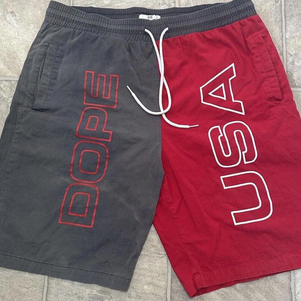 DOPE JNCO Baggy Relaxed Fit Shorts Drawstring Color block Red White Blue Large